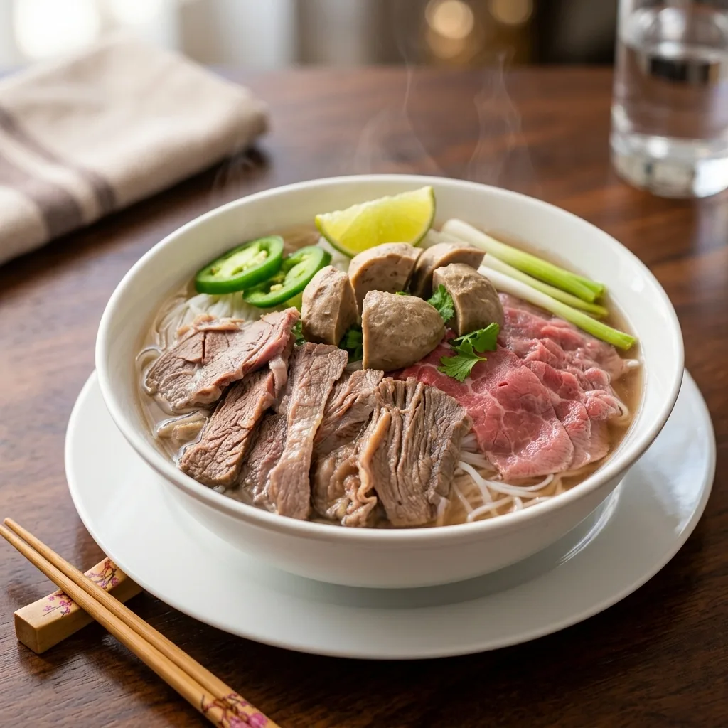 Signature Vietnamese beef noodle soup (Phở) at Phuong Nam Restaurant, Winnipeg