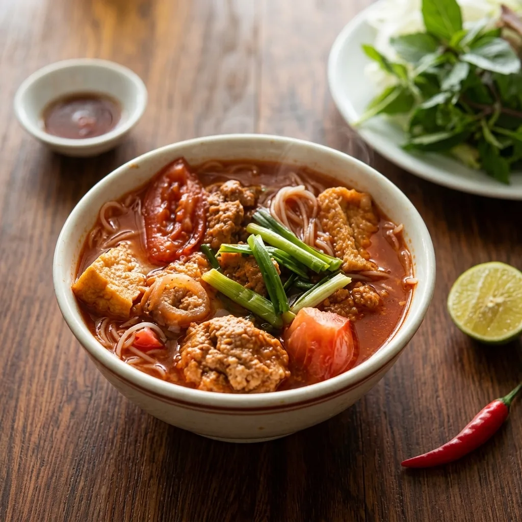 Bún Riêu - Vietnamese crab noodle soup at Phuong Nam Restaurant in Winnipeg, MB