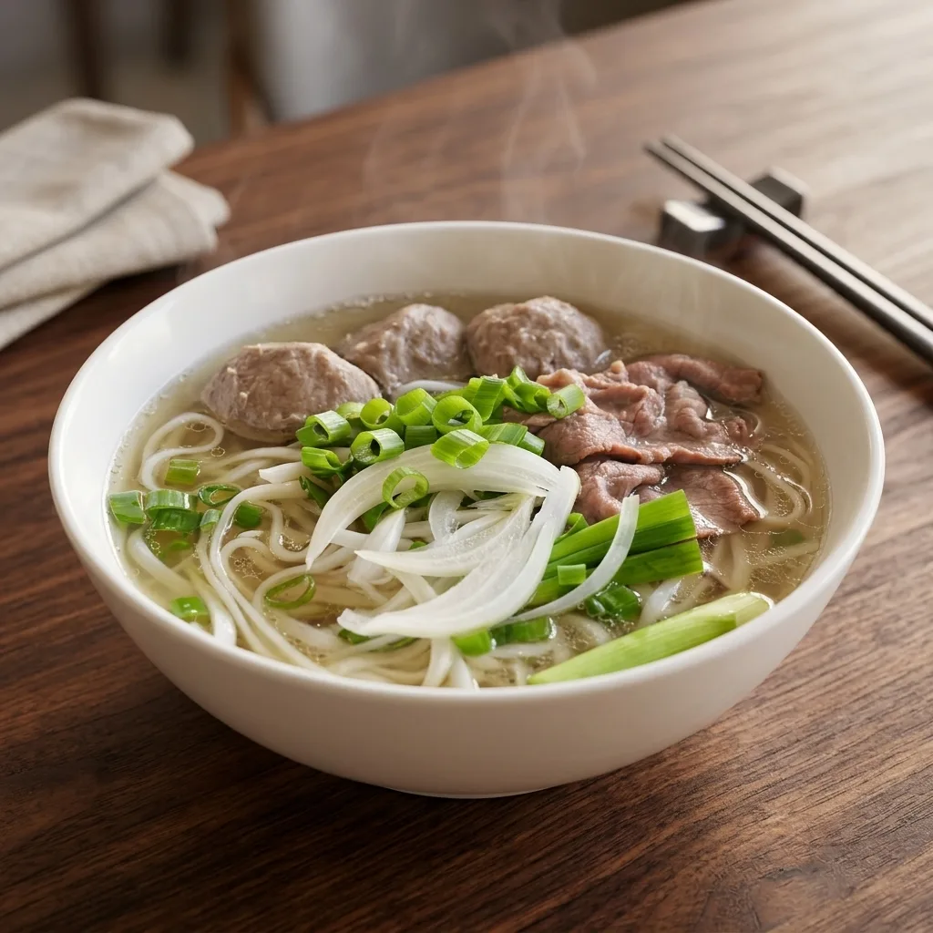 Phở Tái Bò Viên — Rare Beef and Beef Balls Pho at Phuong Nam Restaurant, Winnipeg